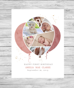 Bespoke Personalised Balloon Shape Photo Collage Print Pink