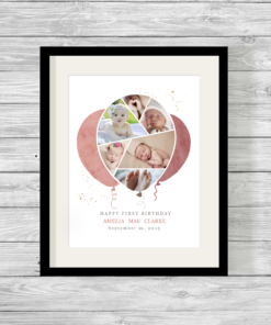 Bespoke Personalised Balloon Shape Photo Collage Print Pink