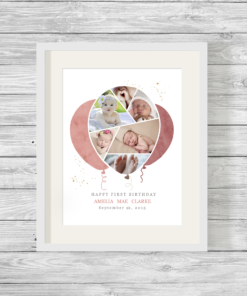 Bespoke Personalised Balloon Shape Photo Collage Print Pink