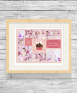 Bespoke Personalised Cake Smash Photo Collage Print in Pink