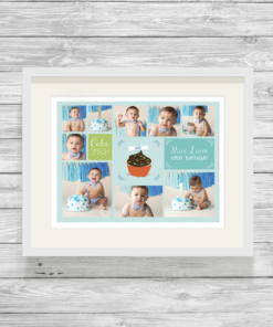 Bespoke Personalised Cake Smash Photo Collage Print in Blue