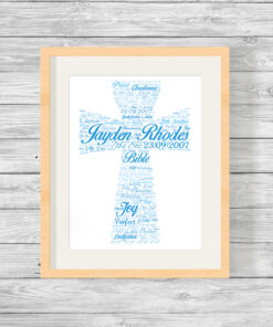 Personalised Bespoke Blue Cross Christening Word Art Print