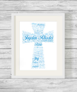 Personalised Bespoke Blue Cross Christening Word Art Print