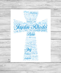 Personalised Bespoke Blue Cross Christening Word Art Print