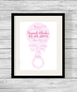Personalised Bespoke Pink Rattle Baby Word Art Print