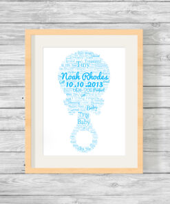 Personalised Bespoke Blue Rattle Baby Word Art Print