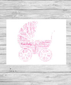 Personalised Baby Pram Word Cloud Picture Gift