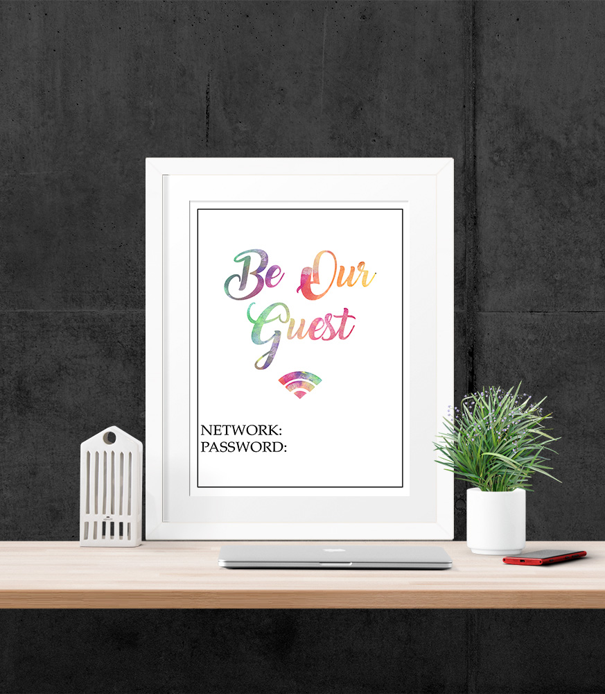 Be Our Guest Watercolour Wifi Password Typography Print Show It