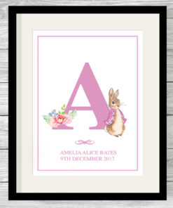 Personalised Girls Peter Rabbit Initial Print