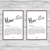 Personalised Set of Him & Her Couple Picture Prints