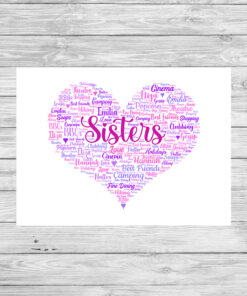 Personalised Sisters Heart Word Art Print