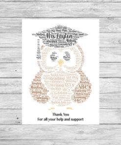 Teacher Owl Personalised Word Art Print