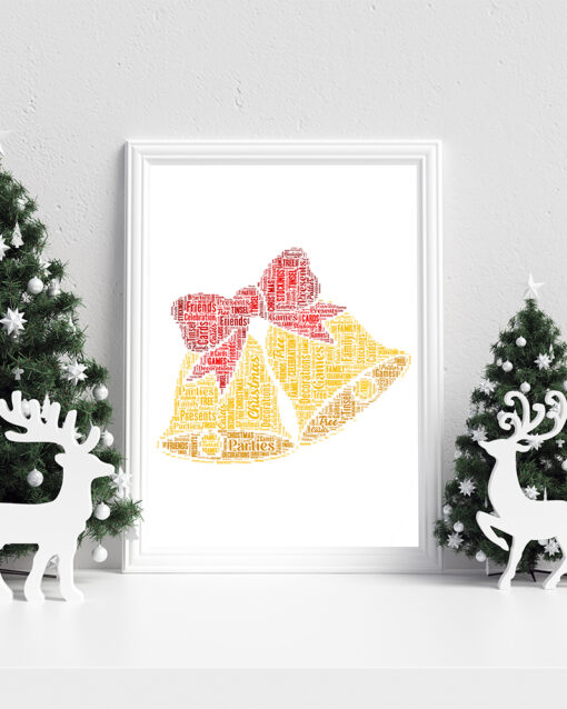 Personalised Christmas Bells Word Art Picture Print Gift