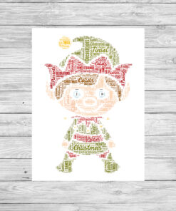 Personalised Christmas Elf Word Art Print Picture
