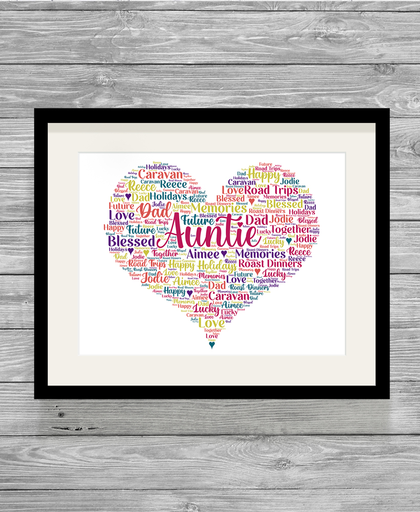 Personalised Auntie Heart Word Art Picture Frame - Show It With Words