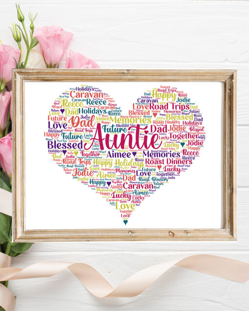 Personalised Auntie Heart Word Art Picture Frame