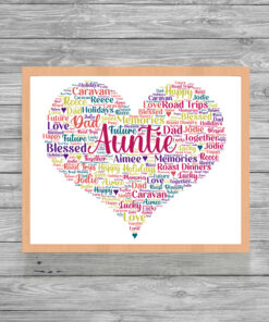 Personalised Auntie Heart Word Art Picture Print Frame