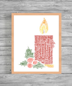 Personalised Christmas Candle Word Art Print Picture
