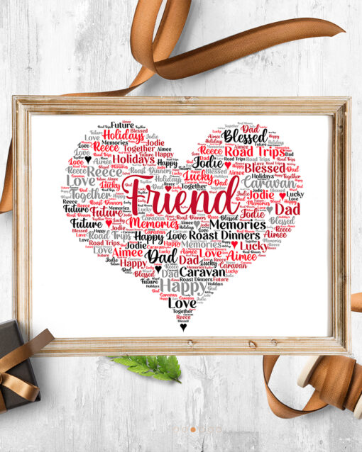 Personalised Friend Heart Word Art Picture Frame