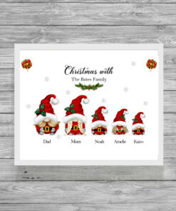 Personalised Christmas Gnomes Picture Print