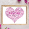 Personalised Grandma Heart Word Art Print Frame