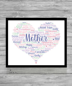 Personalised Mother Heart Word Art Print Frame