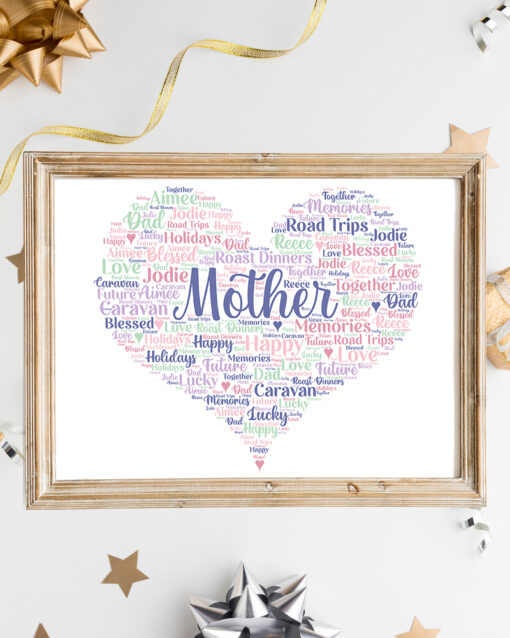 Personalised Mother Heart Word Art Print Frame
