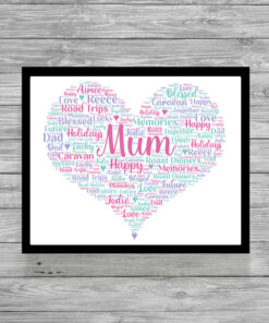 Personalised Mum Heart Word Art Print Frame
