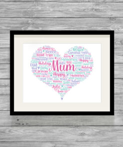 Personalised Mum Heart Word Art Print Frame