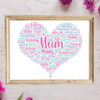 Personalised Mum Heart Word Art Print Frame