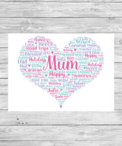 Personalised Mum Heart Word Art Print Frame