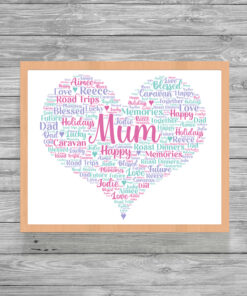 Personalised Mum Heart Word Art Print Frame