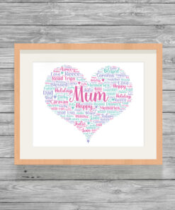 Personalised Mum Heart Word Art Print Frame