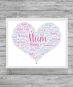 Personalised Mum Heart Word Art Print Frame