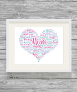 Personalised Mum Heart Word Art Print Frame