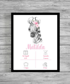 Personalised Safari Zebra Girl's Birth Announcement Frame