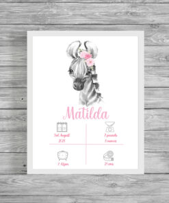 Personalised Safari Zebra Girl's Birth Announcement Frame
