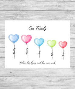 Personalised Family Portrait Balloons Picture Print