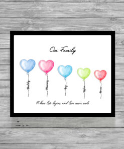 Personalised Family Portrait Balloons Picture Print