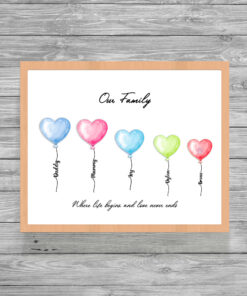 Personalised Family Portrait Balloons Picture Print