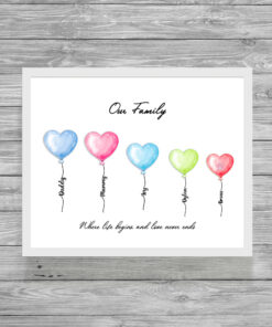 Personalised Family Portrait Balloons Picture Print