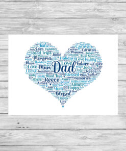 Personalised Dad Heart Word Art Print Frame