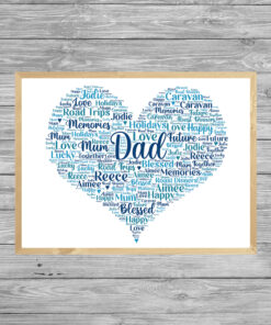 Personalised Dad Heart Word Art Print Frame