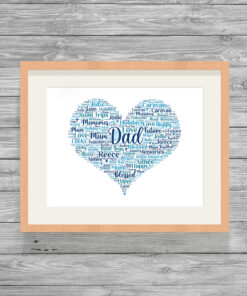 Personalised Dad Heart Word Art Print Frame
