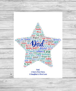 Personalised Word Art Dad Star Print Frame