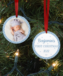 Personalised First Christmas Tree Bauble Polka Dot