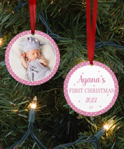 Personalised First Christmas Tree Bauble Polka Dot