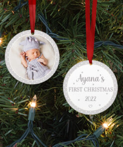 Personalised First Christmas Tree Bauble Polka Dot