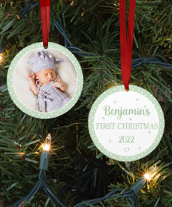 Personalised First Christmas Tree Bauble Polka Dot