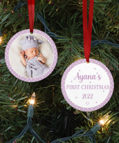 Personalised First Christmas Tree Bauble Polka Dot